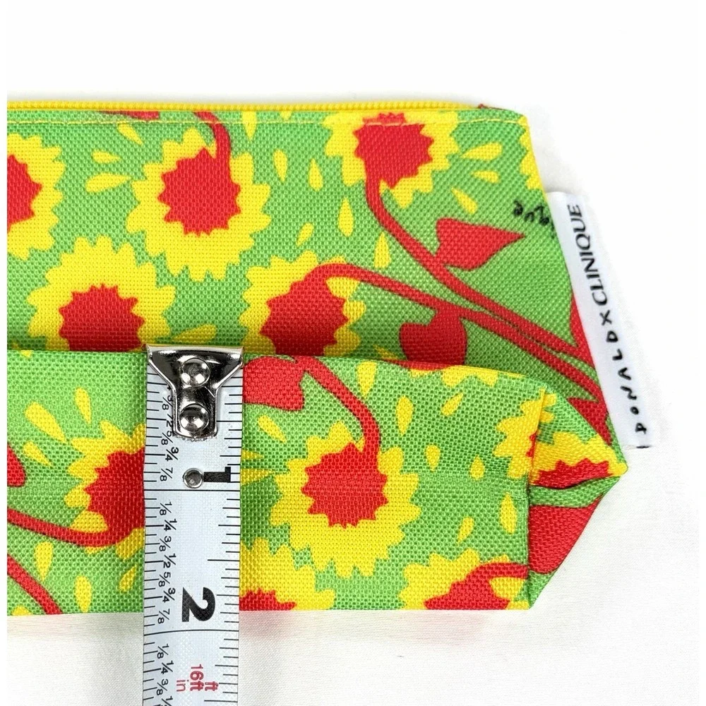 Clinique x Donald Robertson Sunflower Makeup Bag Green Yellow Red Zip Pouch New